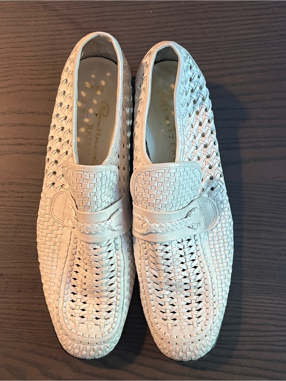 Bally Switzerland Woven White Leather Loafers 9.5N